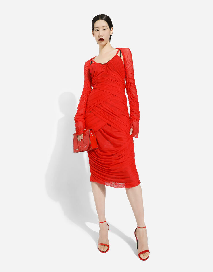 Dolce&Gabbana Abito longuette drappeggiato in tulle Rosso F6DJTTFLRC2