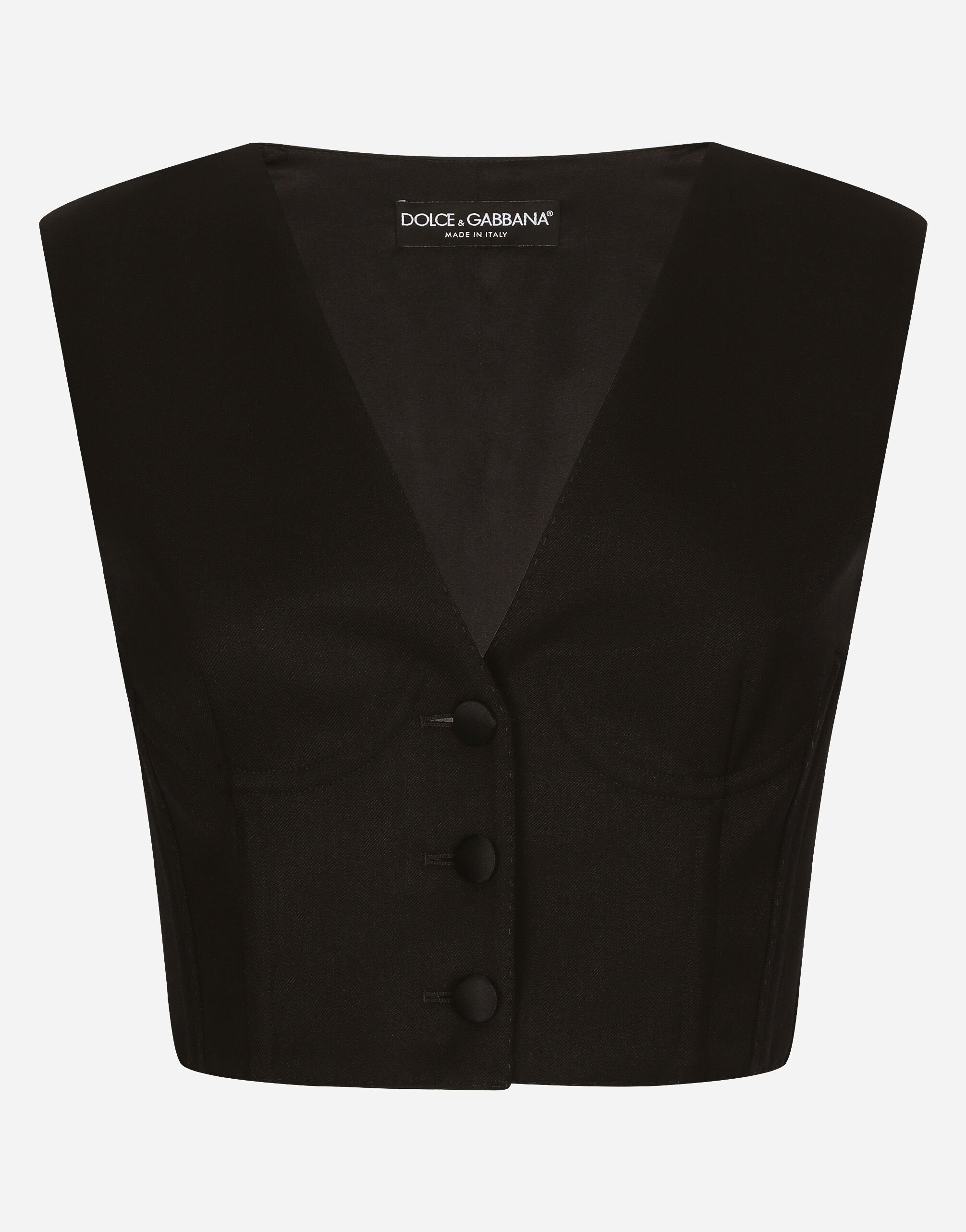 Dolce & Gabbana Cropped cady waistcoat with corset details Black F27AGTFMTAC