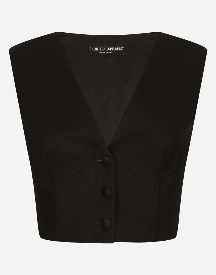 Dolce & Gabbana Cropped cady waistcoat with corset details Black F791DTFURBG