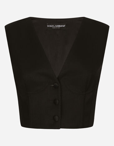 Dolce & Gabbana Cropped cady waistcoat with corset details Black F27AGTFMTAC