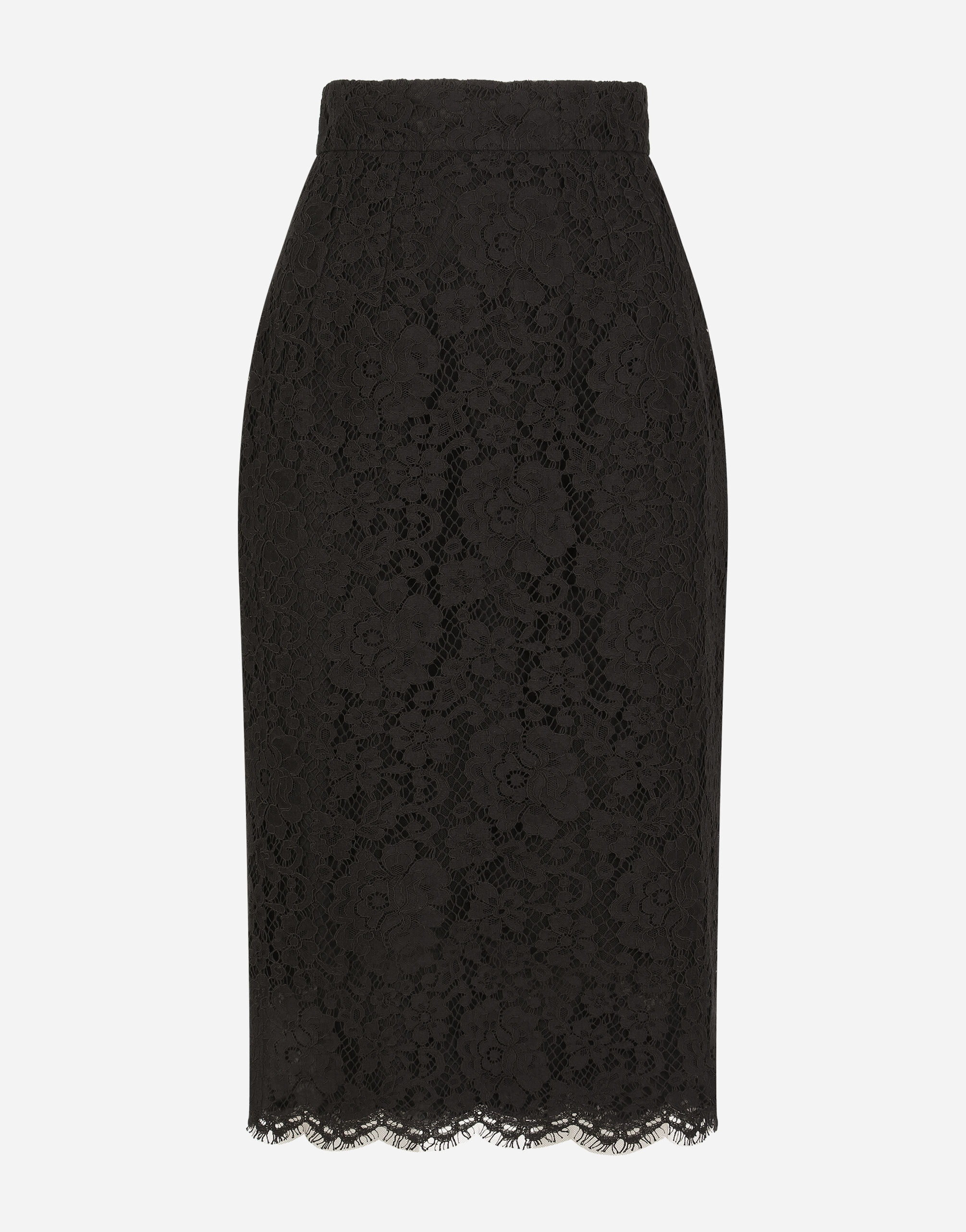 Calf length lace pencil skirt in BLACK for Women Dolce Gabbana