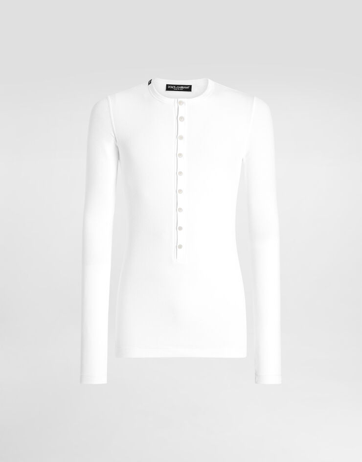 Dolce&Gabbana Fine-rib cotton granddad-neck T-shirt White G8PG8TFUGKY