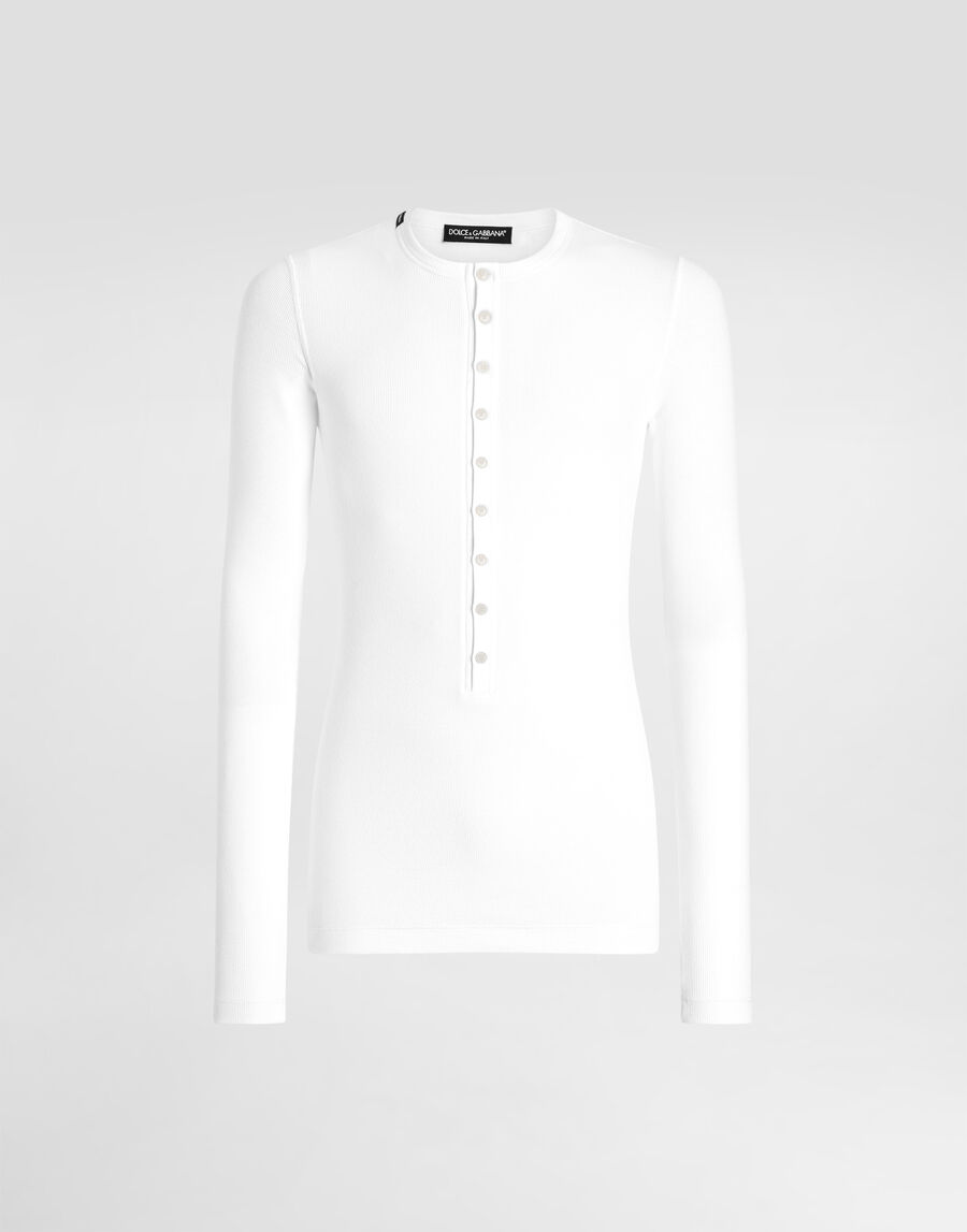 Fine-rib cotton granddad-neck T-shirt