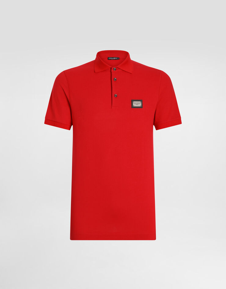 Dolce & Gabbana Polo en piqué de algodón con placa con logotipo Bordeaux G8PL4TG7F2H