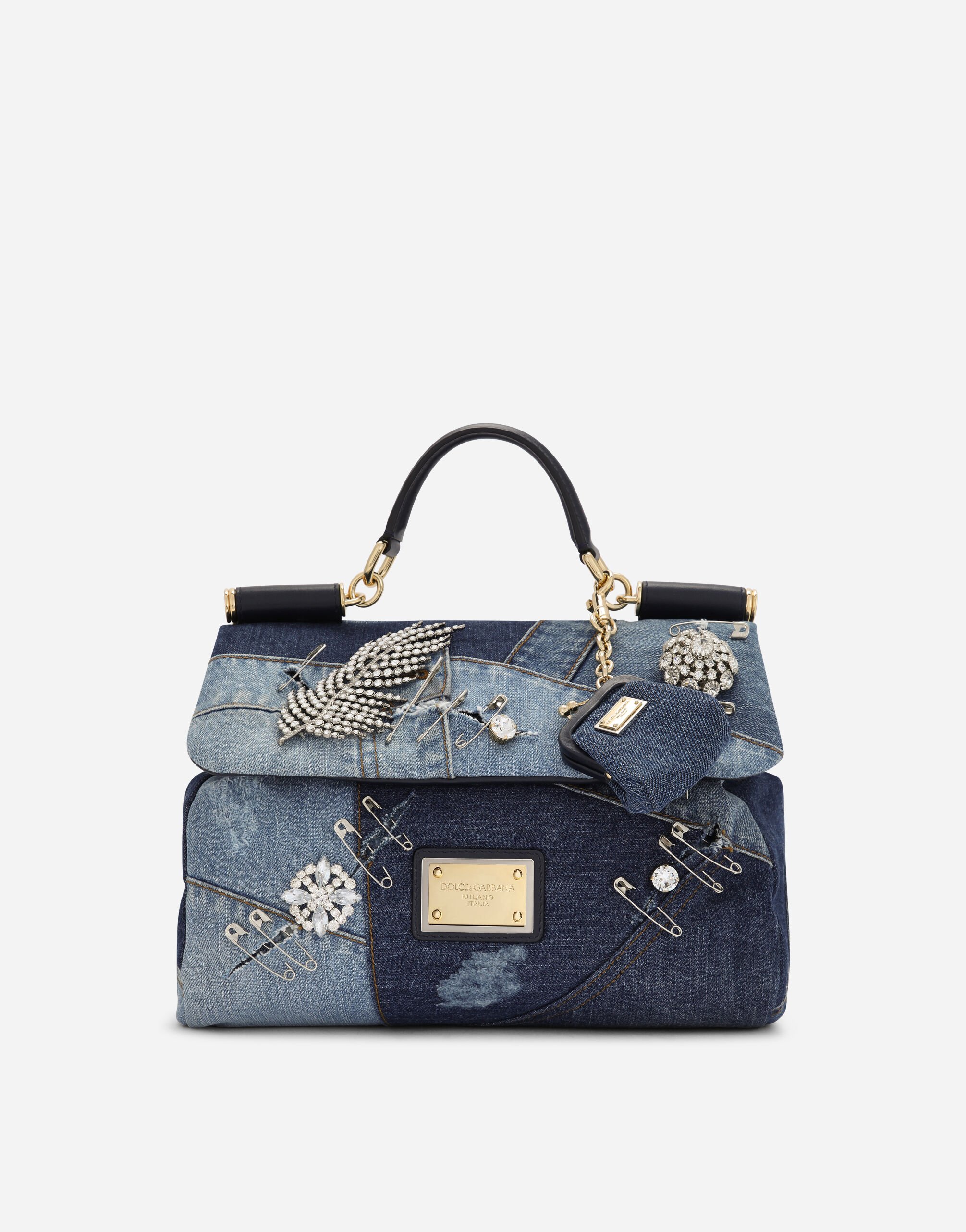 Medium patchwork denim Sicily soft bag with embroidery in Denim for Women Dolce Gabbana US