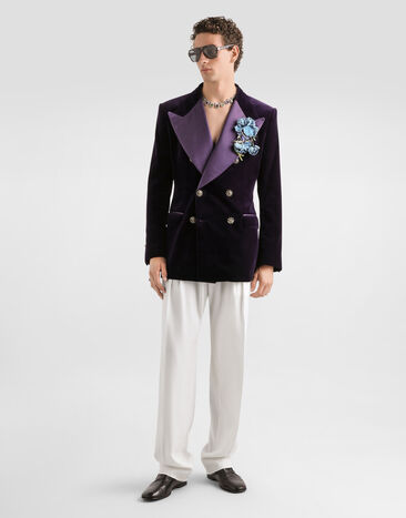 Dolce & Gabbana Double-breasted sicilia smooth velvet jacket Blue G2VO3ZFUVG7