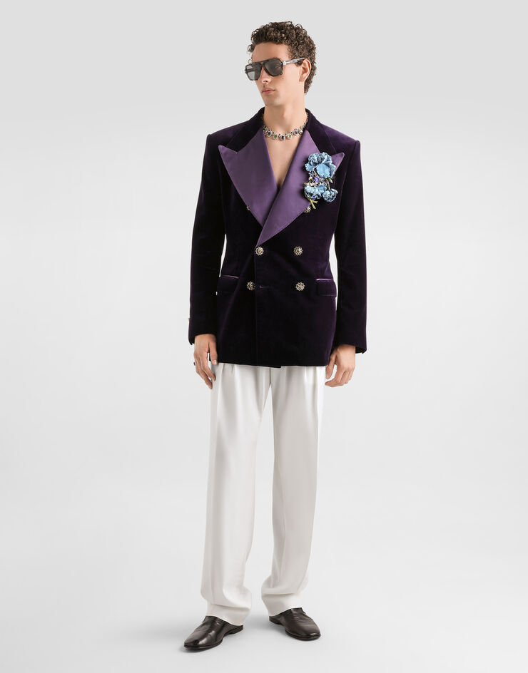 Dolce & Gabbana Double-breasted sicilia smooth velvet jacket Blue G2VO3ZFUVG7