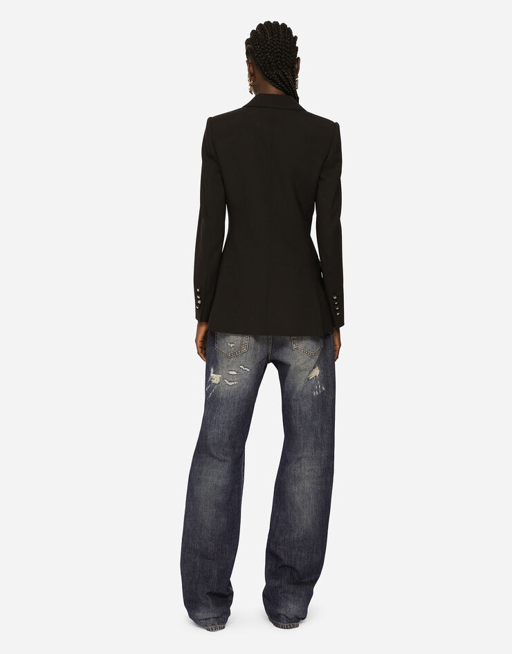 Dolce & Gabbana Double-breasted satin and wool fabric jacket Black F29OETFUBAJ