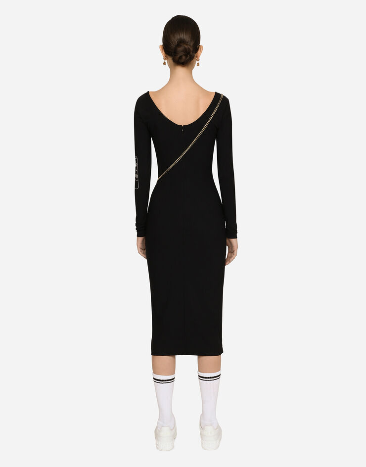 Dolce & Gabbana Vestido midi de manga larga en punto indesmallable DGVIB3 Negro F6DKCTGDB5B