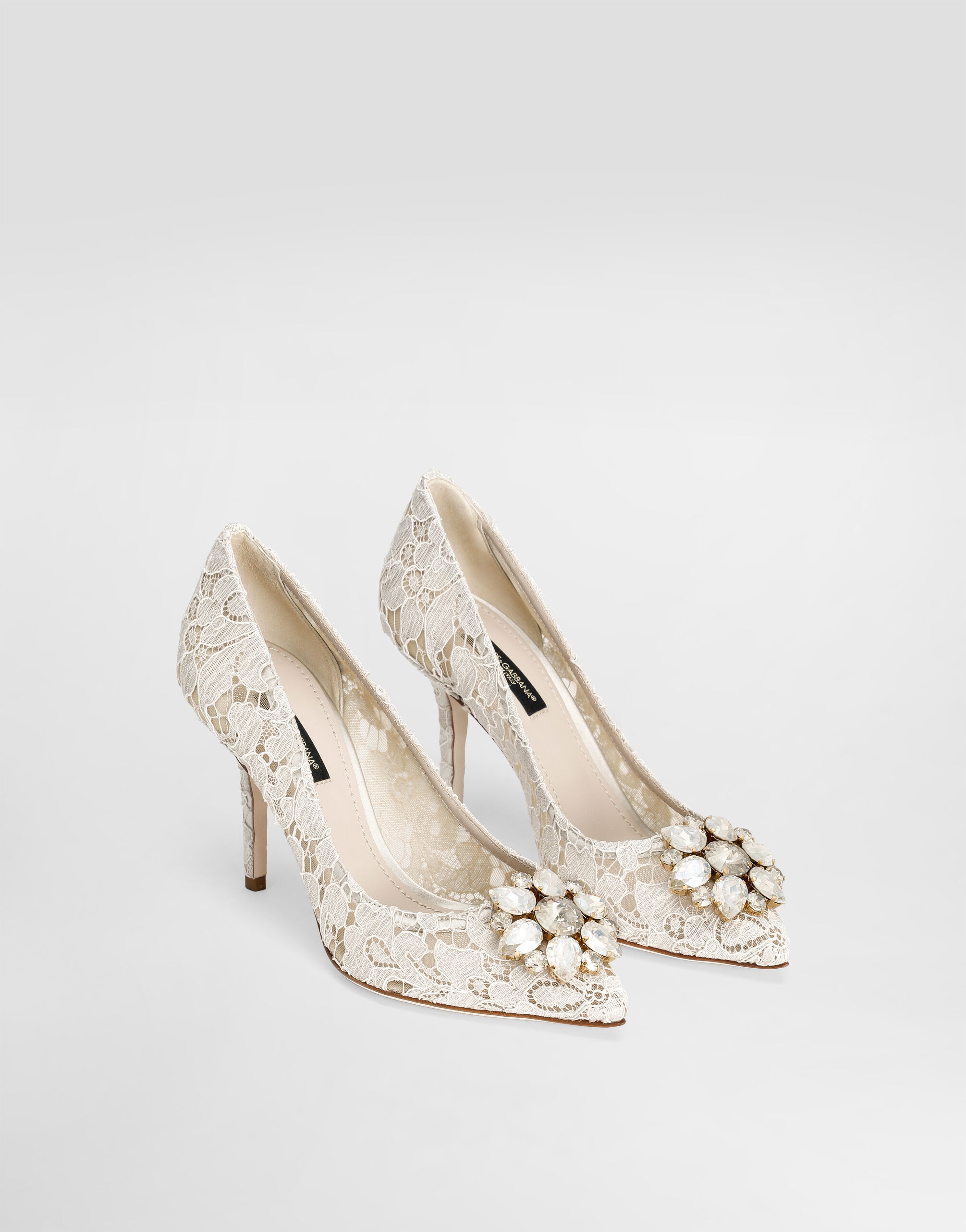 【送料&関税込】Dolce & Gabbana taormina Lace Sandals DOLCE & GABBANA Shoes White Taormina Lace Crystal Heels