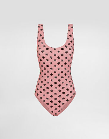 Dolce & Gabbana One-piece racing swimsuit with all-over DG logo print Print O8A54JFSG9R