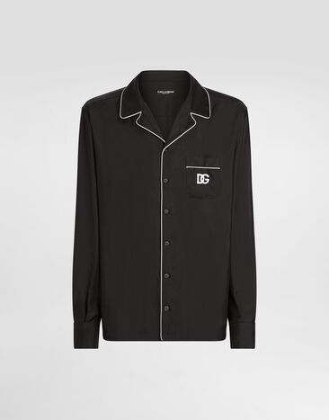 Dolce & Gabbana Silk shirt with DG logo-embroidered patch Black G5IF1ZGK308