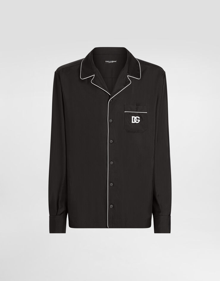 Dolce & Gabbana Silk shirt with DG logo-embroidered patch Black G5IF1ZGK308