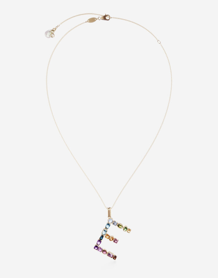 Dolce & Gabbana Rainbow alphabet E pendant in yellow gold with multicolor fine gems Gold WAMR2GWMIXE