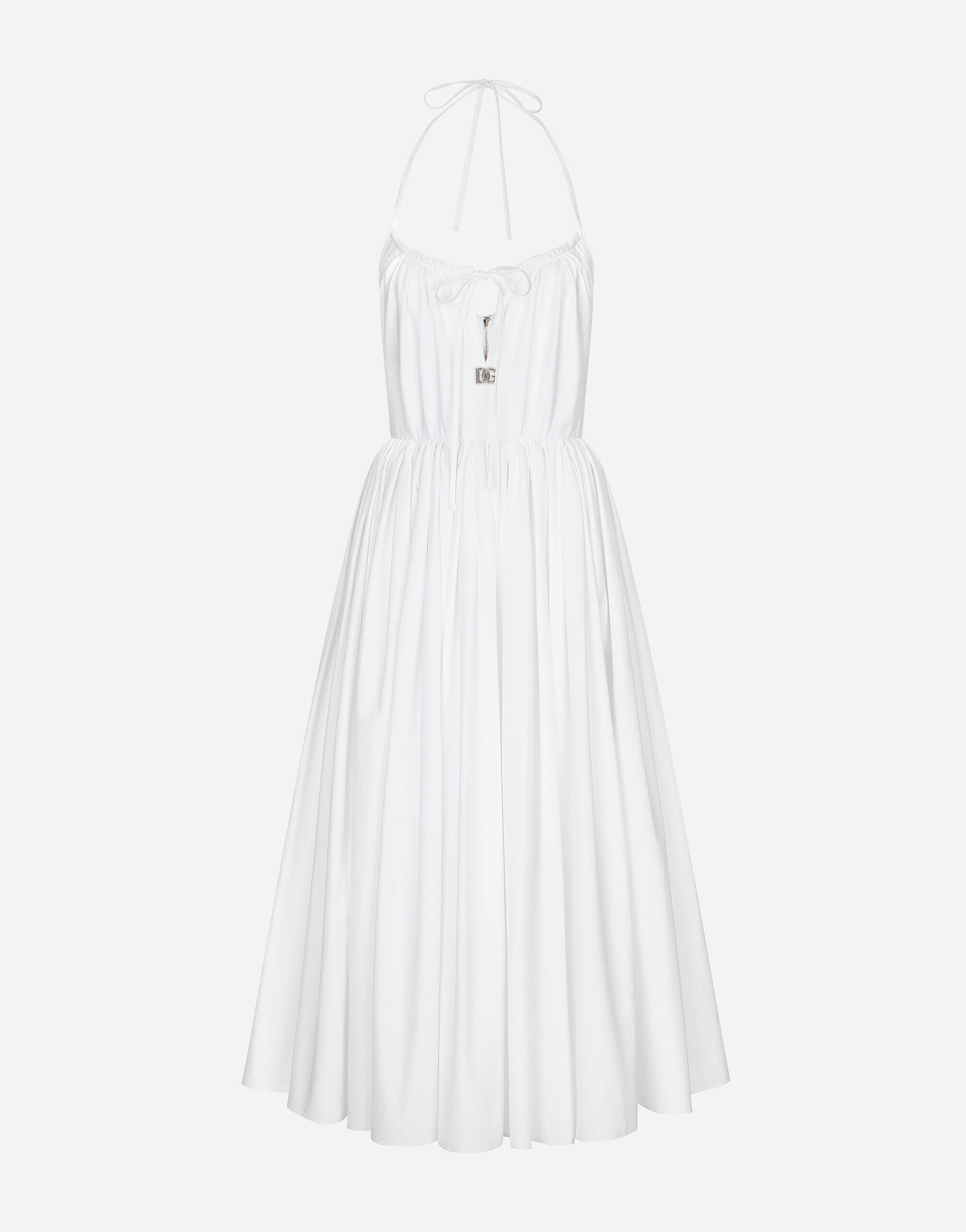 Dolce & Gabbana Vestido longuette con falda plato de algodón Imprima F6AHOTHS5NK