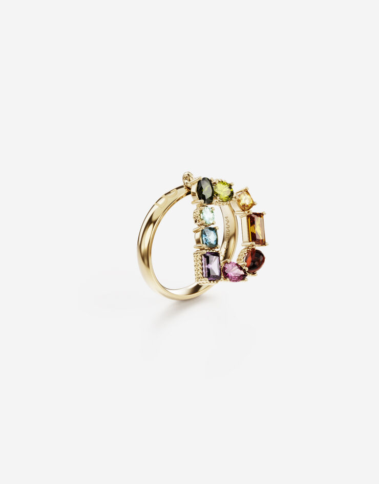 Dolce & Gabbana Rainbow alphabet D ring in yellow gold with multicolor fine gems Gold WRMR1GWMIXD