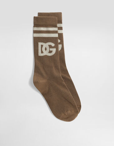Dolce & Gabbana Fine-rib cotton socks with logo Bordeaux GXS80TJFMLA