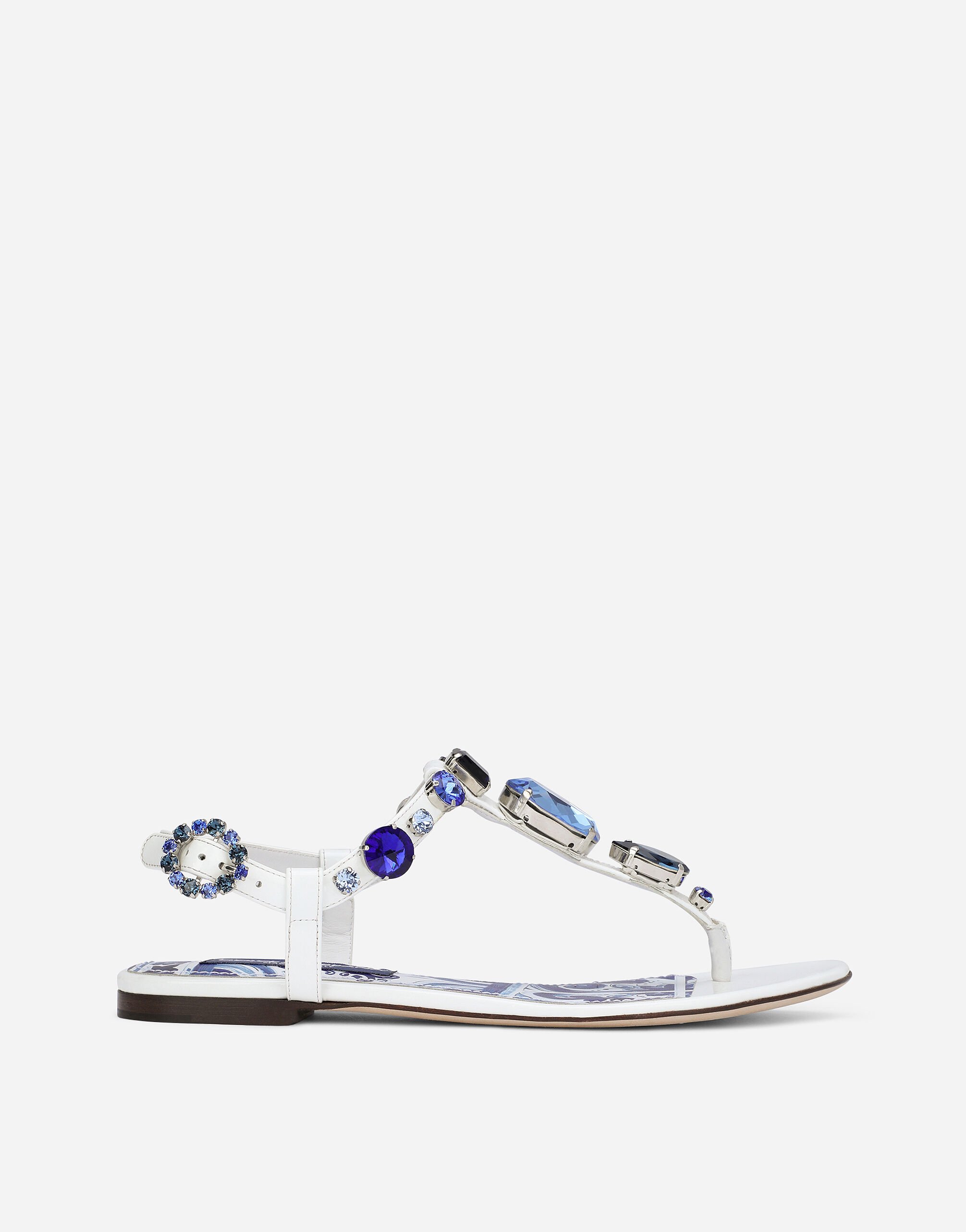 Dolce & Gabbana Patent leather thong sandals with embroidery White CE0124AX191