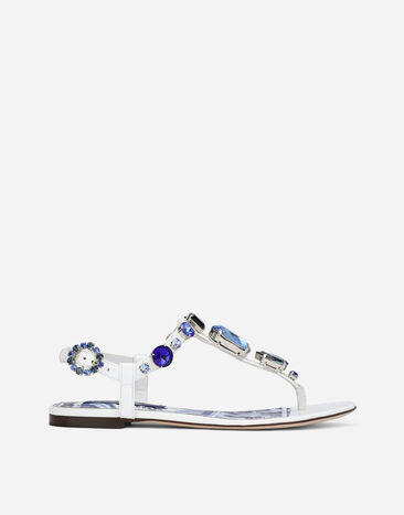 Dolce & Gabbana Patent leather thong sandals with embroidery Yellow CQ0598AT850