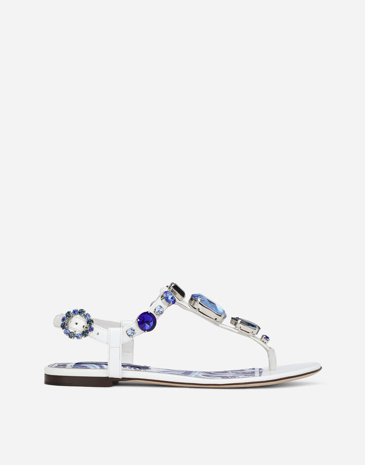 Dolce & Gabbana Patent leather thong sandals with embroidery White CQ0294AB871