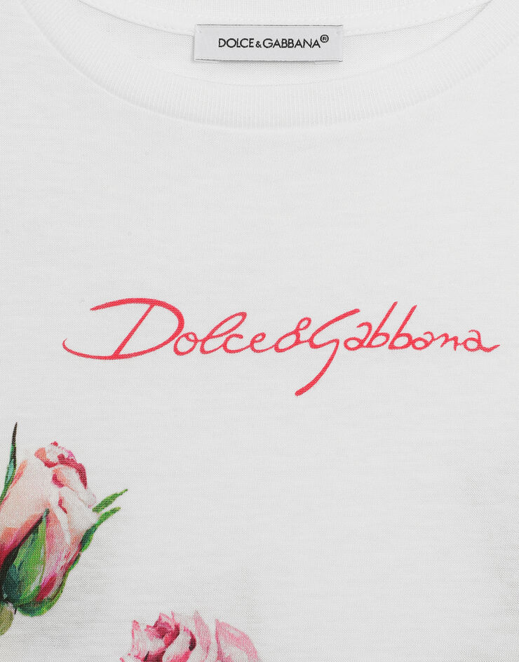 Dolce & Gabbana Jersey T-shirt with rose print Print L5JTNLII7GI