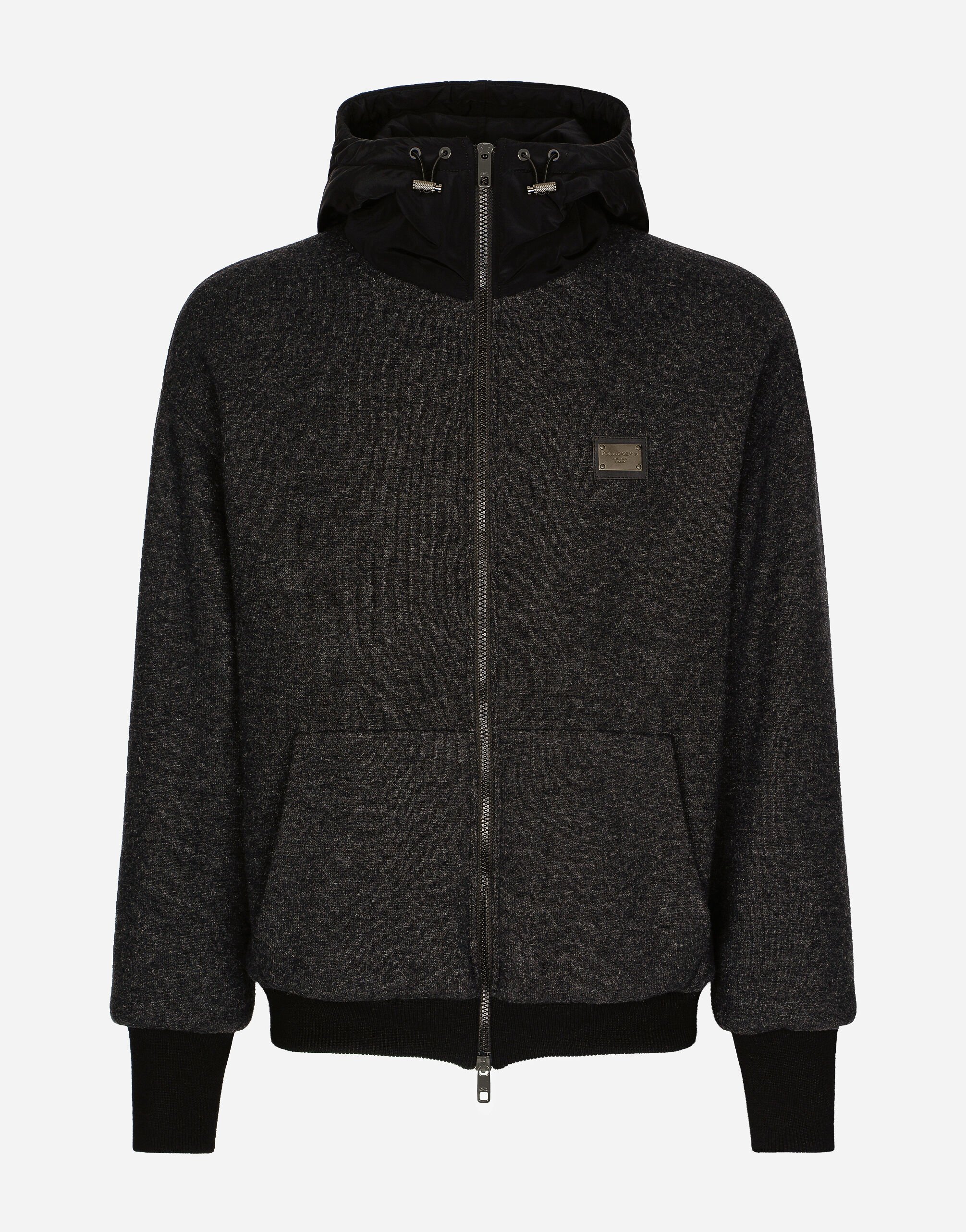 Dolce & Gabbana Wool jersey jacket with hood and logo Black G9ZU0ZG7K4P