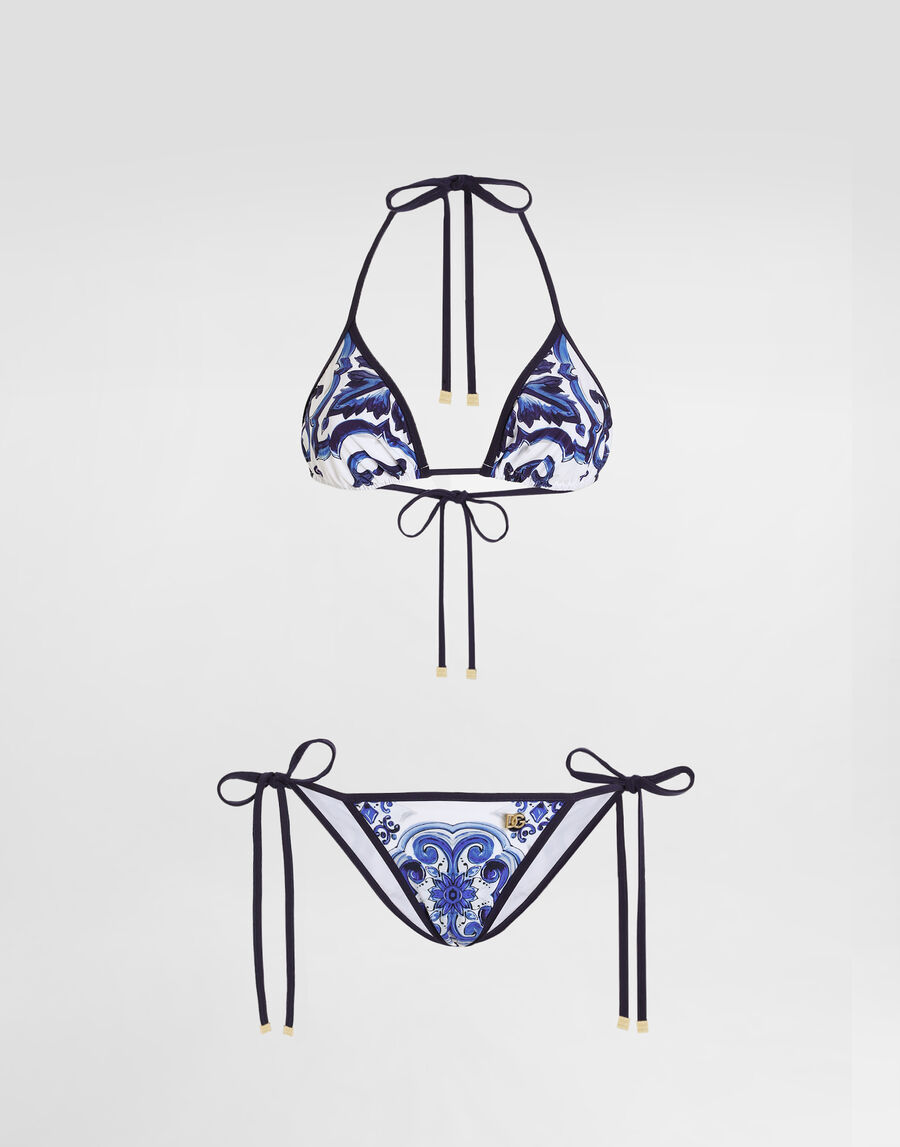 Majolica-print triangle bikini