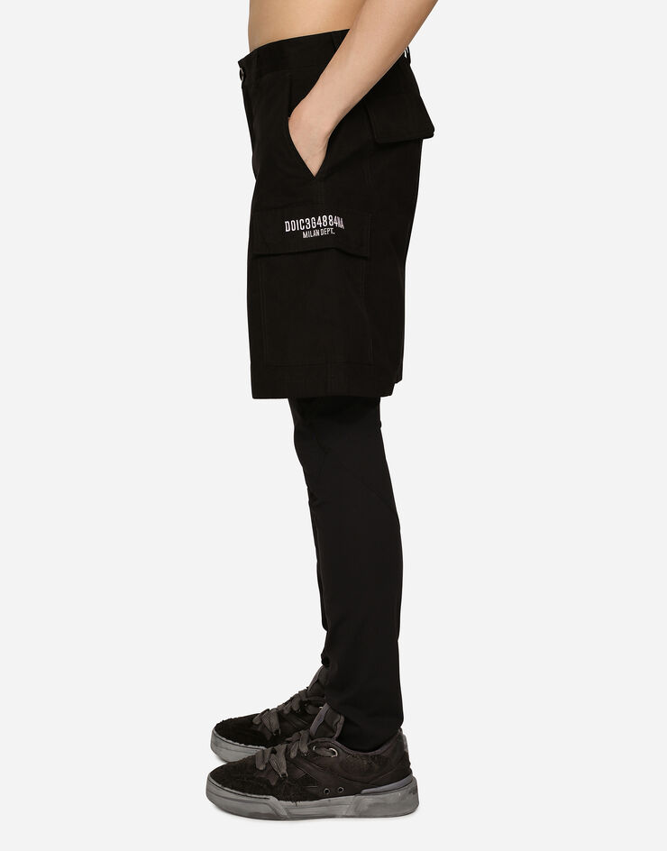Dolce & Gabbana カーゴバミューダパンツ コットンファイユ DGVIB3パッチ ブラック GZ2EAZHUMS8