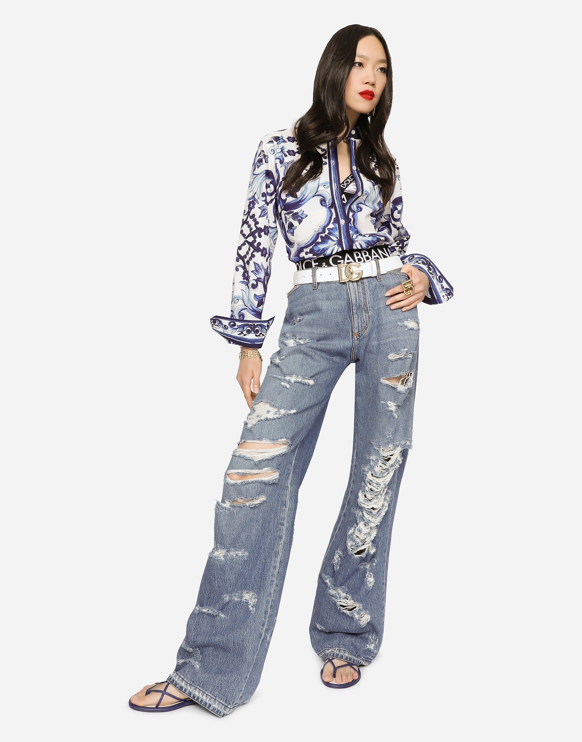 Majolica-print poplin shirt in Multicolor for Women