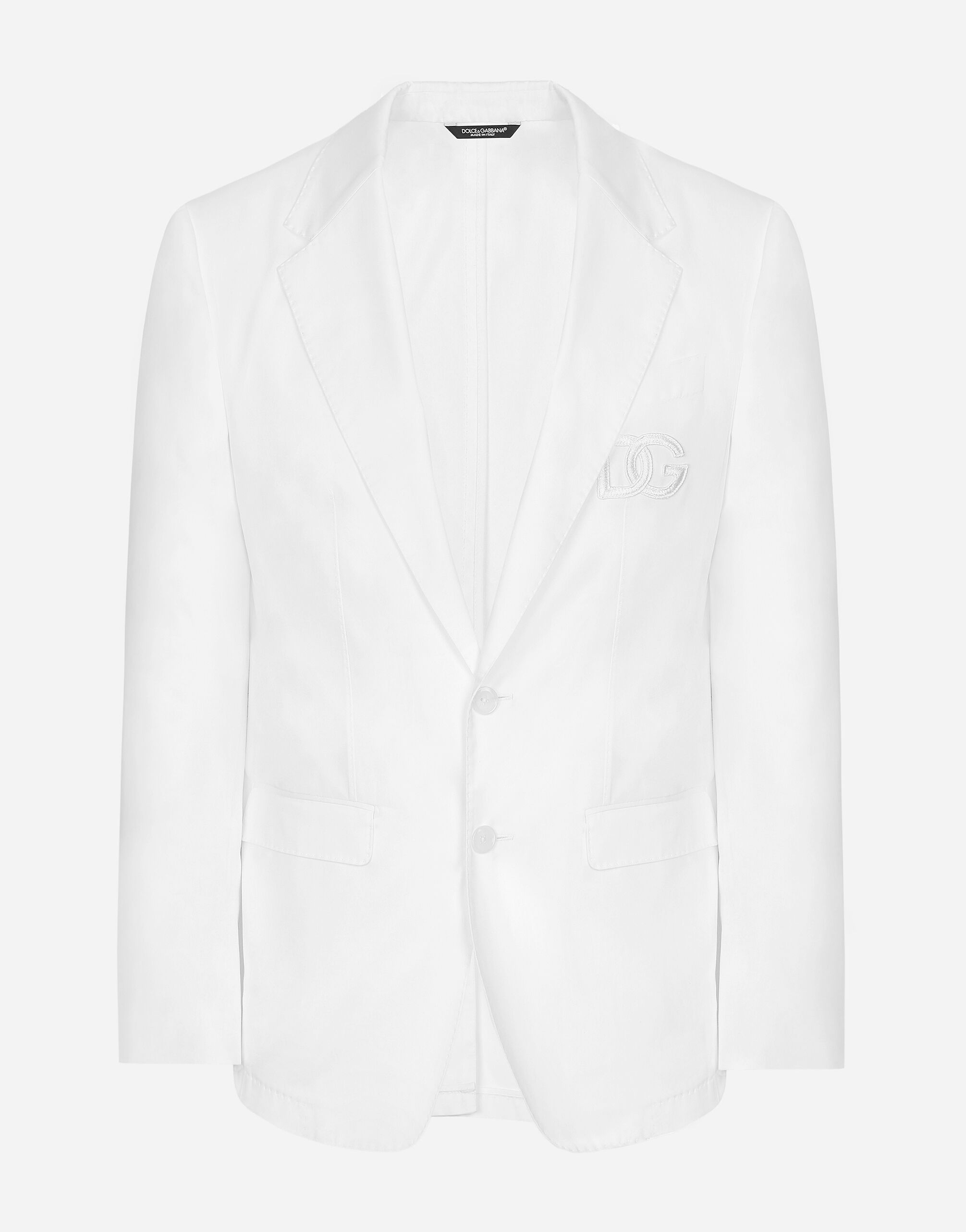 Dolce & Gabbana Single-breasted cotton Taormina jacket with DG patch White G2NW1TFU4DV