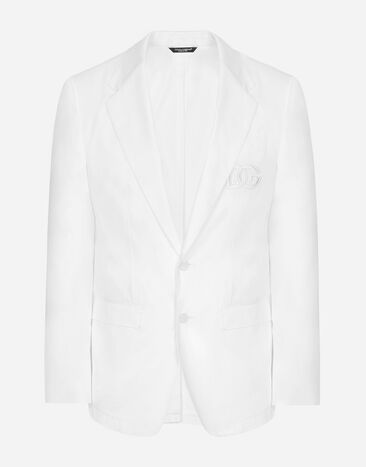 Dolce & Gabbana Single-breasted cotton Taormina jacket with DG patch Blue G2QS6TFU4LF