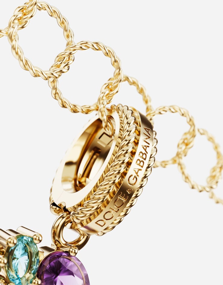 Dolce & Gabbana 18K 黄金彩虹坠饰，彩色宝石构成数字 3 造型。 黄金 WAPR1GWMIX3