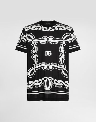 Dolce & Gabbana Silk T-shirt with bandanna print Black G8SR8TG7O8E