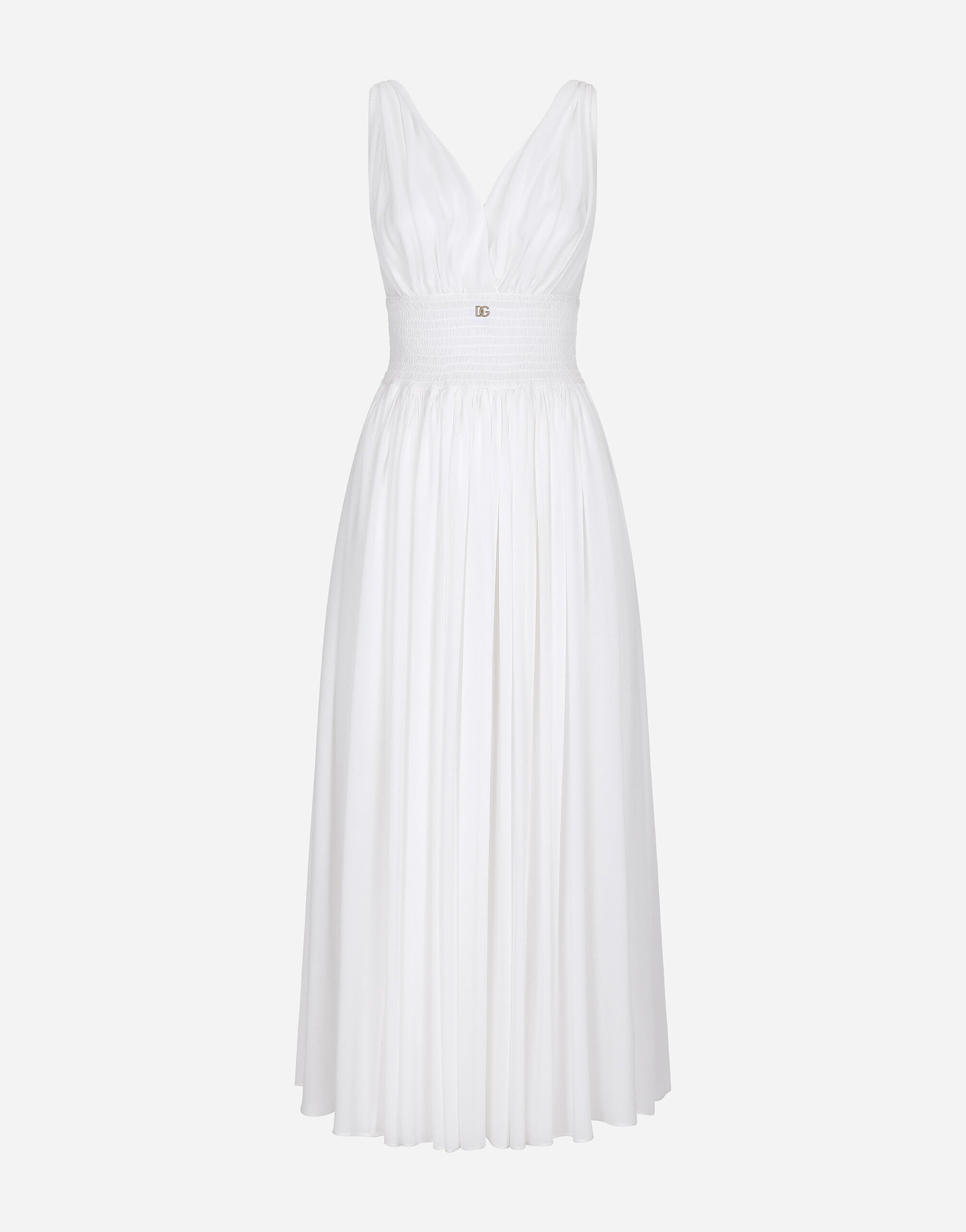 Dolce & Gabbana Longuette-Kleid mit V-Ausschnitt aus Seidengeorgette Print F6GAZTHS5Q0