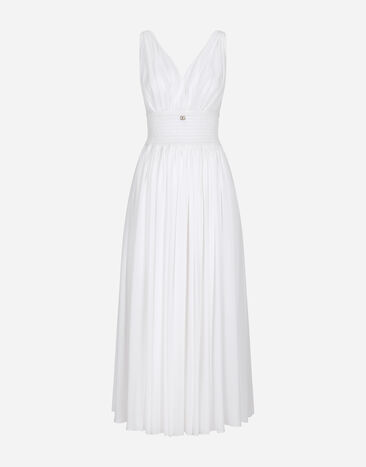 Dolce & Gabbana V-neck midi dress in silk georgette White F29UCTFU1L6