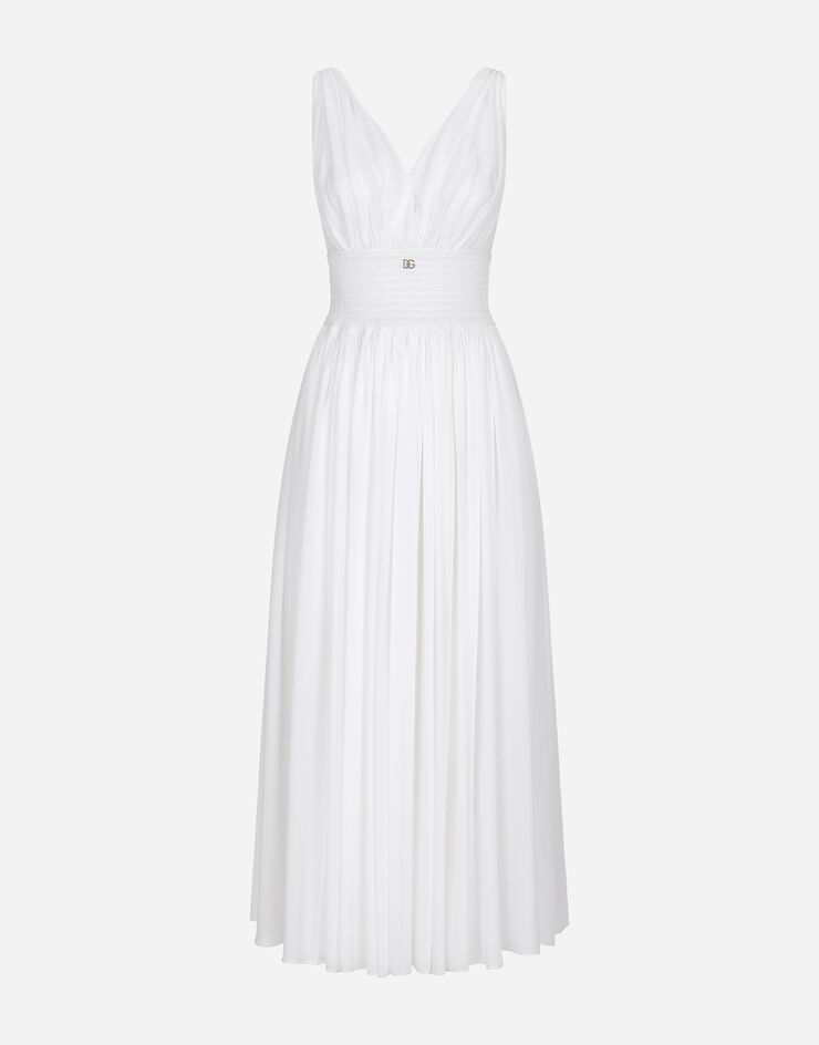 Dolce & Gabbana Robe mi-longue en georgette de soie à encolure en V Blanc F6DKGTFU1AR