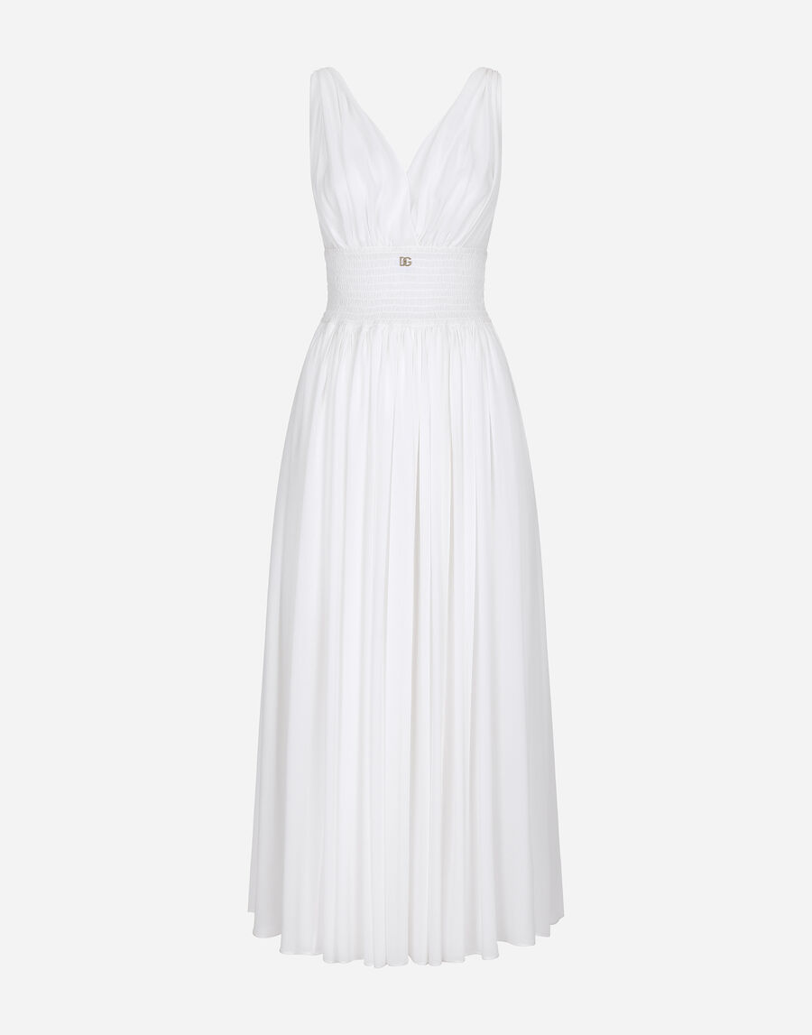 V-neck midi dress in silk georgette