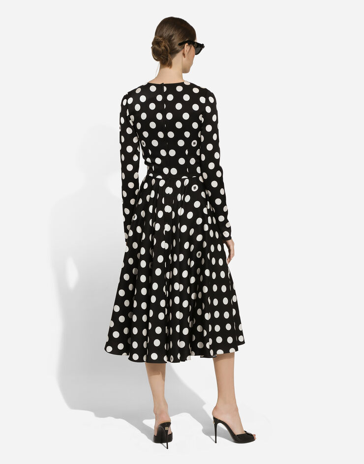 Dolce & Gabbana Charmeuse calf-length circle-skirt dress with polka-dot print Print F6JJLTFSA64
