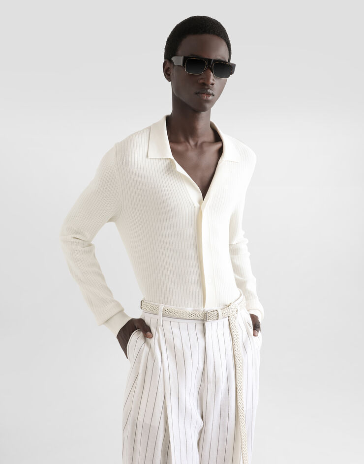 Dolce & Gabbana Camisa de punto de algodón calado Blanco GXVB9TJBCFP