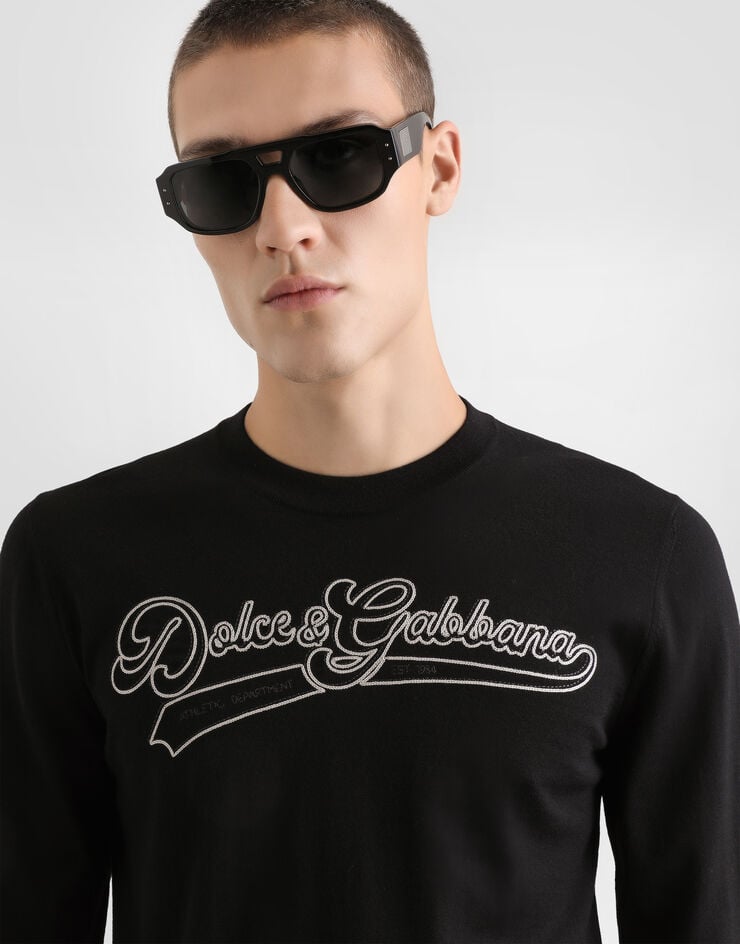 Dolce & Gabbana Virgin wool pullover with embroidery Black GXX02ZJDVGB