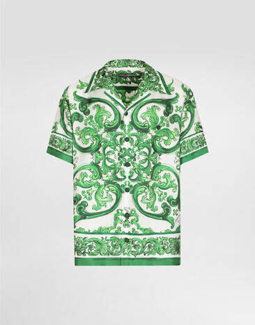 Dolce & Gabbana Camisa Hawaii en sarga de seda con estampado Maiolica Imprima G5JH9THI1S6