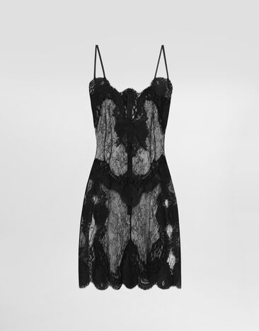 Dolce & Gabbana Vestido lencero con encaje Chantilly Black F60FKTHLM97