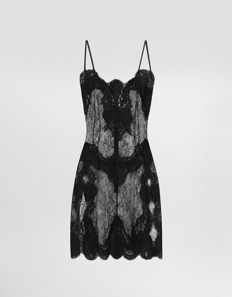 Dolce & Gabbana Vestido lencero con encaje Chantilly Black F60FKTHLM97