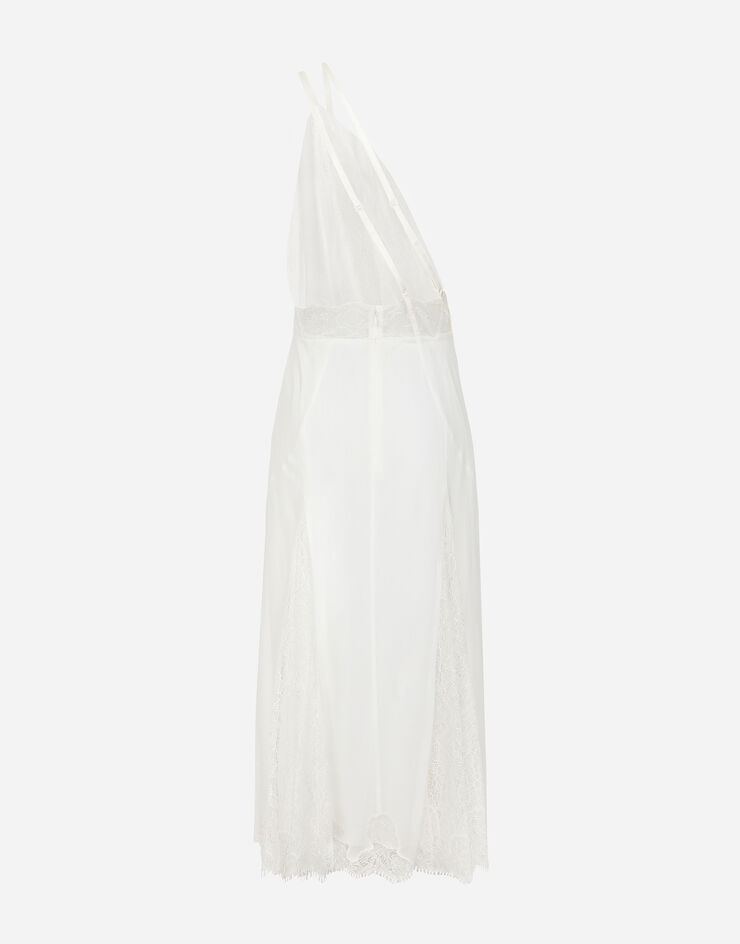 Dolce & Gabbana Organzine and lace calf-length dress with asymmetrical neckline White F6JCBTGDCFA