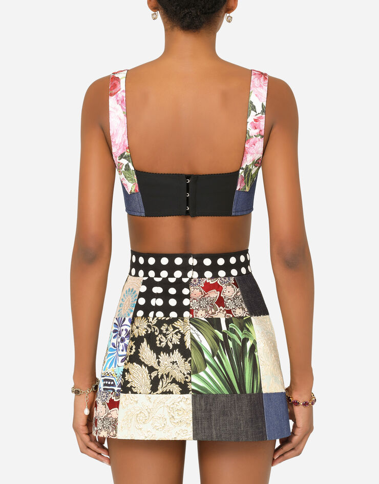 Dolce & Gabbana Patchwork drill and brocade jacquard bustier top Multicolore F7Y28TGDY10