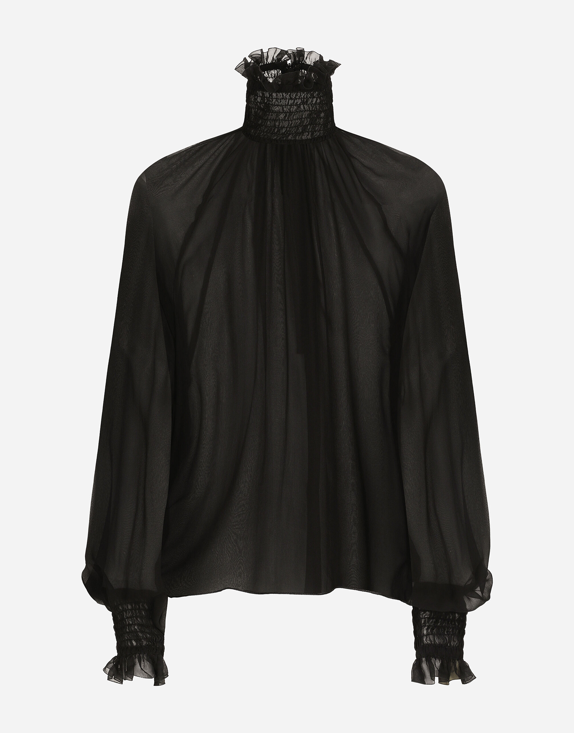 Blusa de chif n con detalles de punto smock en Negro de Mujer