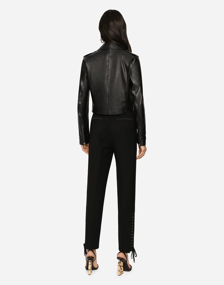 Dolce & Gabbana Leather biker jacket with tab details Black F9M11LHULOJ
