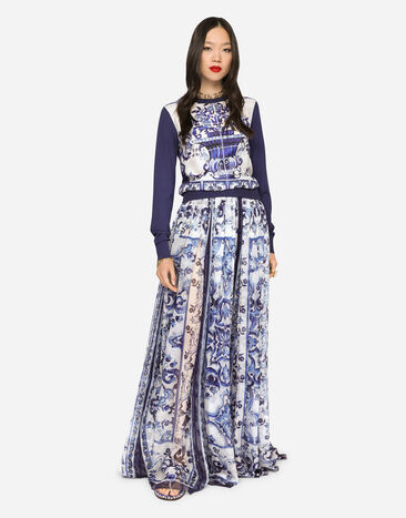 Dolce&Gabbana Long majolica-print chiffon skirt Multicolor F4CHKTHI1BT