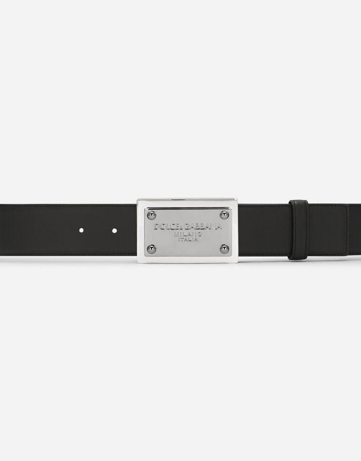 Dolce & Gabbana Calfskin belt with branded tag Black BC4777AW576