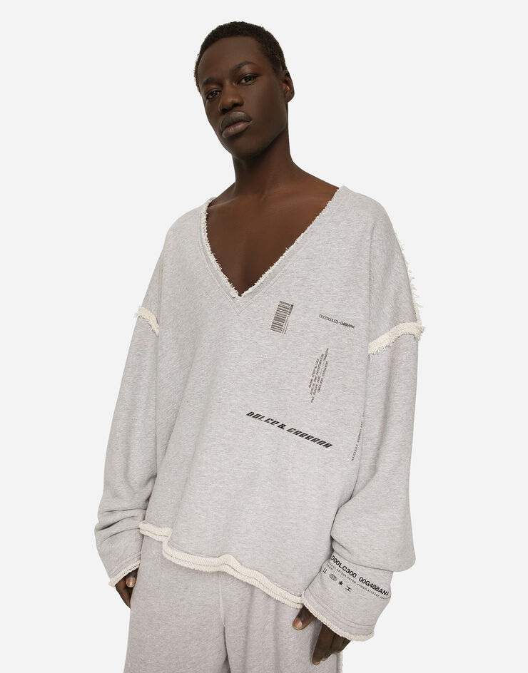 Dolce&Gabbana Printed jersey sweatshirt with small abrasions Grey G9AEUTG7KX6